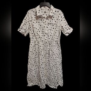 DKNY Short Sleeve Collar Neck Dot Print Shirtdress